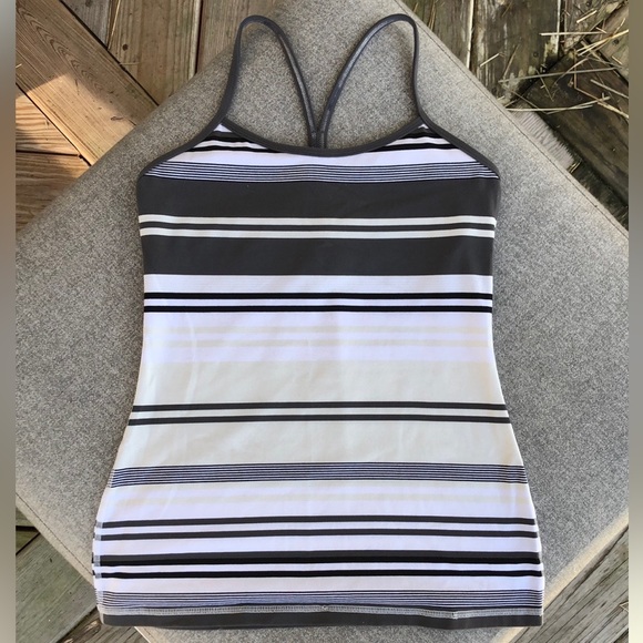 lululemon athletica Tops - LULULEMON Power Y Tank Top in Discover Stripe White Deep Indigo